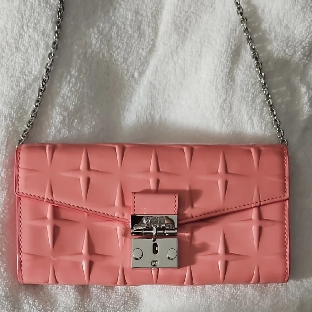 MCM Pink Patent Leather Diamond Millie Crossbody Wallet - Womens
